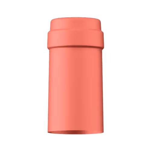 Satin bright coral tin capsule finish for wine bottle customization in Outshinery Lite