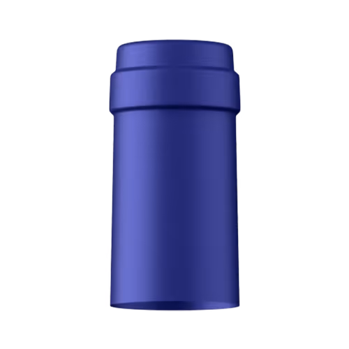 Satin royal blue tin capsule finish for wine bottle customization in Outshinery Lite