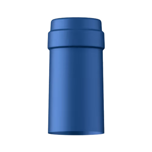 Satin steel blue tin capsule finish for wine bottle customization in Outshinery Lite