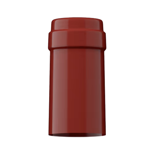 Glossy burgundy PVC capsule finish for wine bottle customization in Outshinery Lite
