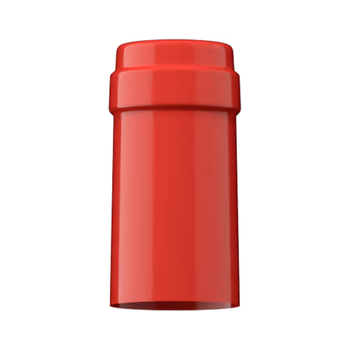 Glossy bright red PVC capsule finish for wine bottle customization in Outshinery Lite