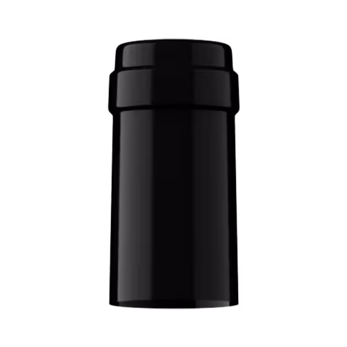Glossy black PVC capsule finish for wine bottle customization in Outshinery Lite