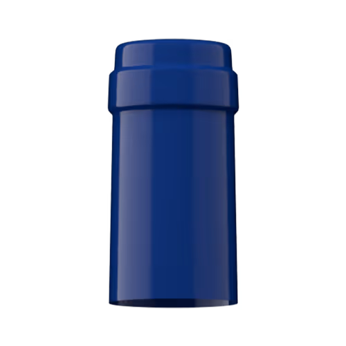 Glossy navy blue PVC capsule finish for wine bottle customization in Outshinery Lite