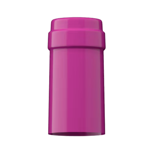 Glossy magenta PVC capsule finish for wine bottle customization in Outshinery Lite