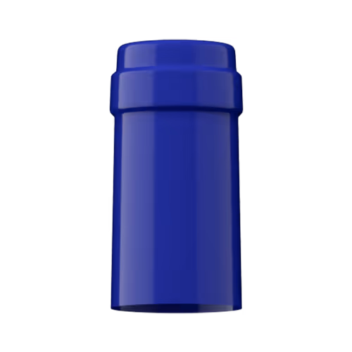Glossy royal blue PVC capsule finish for wine bottle customization in Outshinery Lite