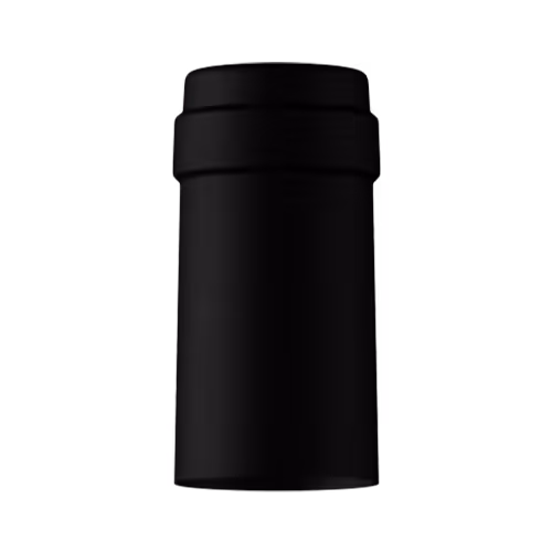Matte black tin capsule finish for wine bottle customization in Outshinery Lite