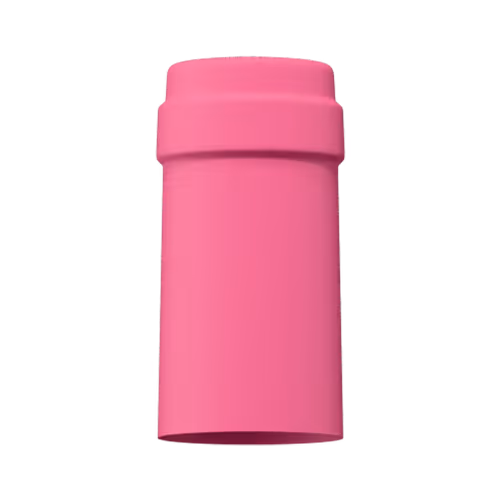 Matte bright pink tin capsule finish for wine bottle customization in Outshinery Lite