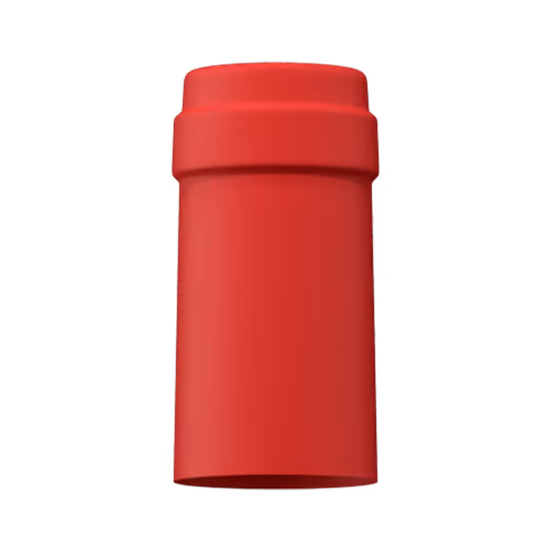 Matte bright red tin capsule finish for wine bottle customization in Outshinery Lite