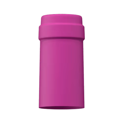 Matte magenta tin capsule finish for wine bottle customization in Outshinery Lite
