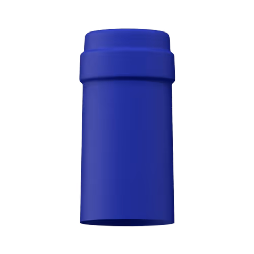 Matte royal blue tin capsule finish for wine bottle customization in Outshinery Lite