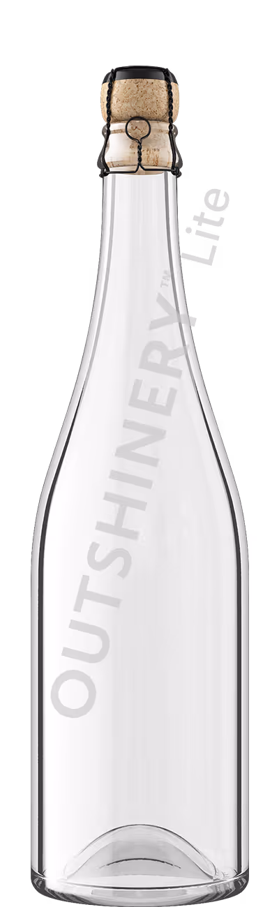 Belgian 750ml beer bottle with cork, cage and muselet, sparkling-style beer bottle render in Outshinery Lite