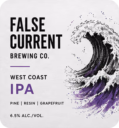 Sample beer label artwork with wave illustration, the flat label file uploaded to Outshinery Lite