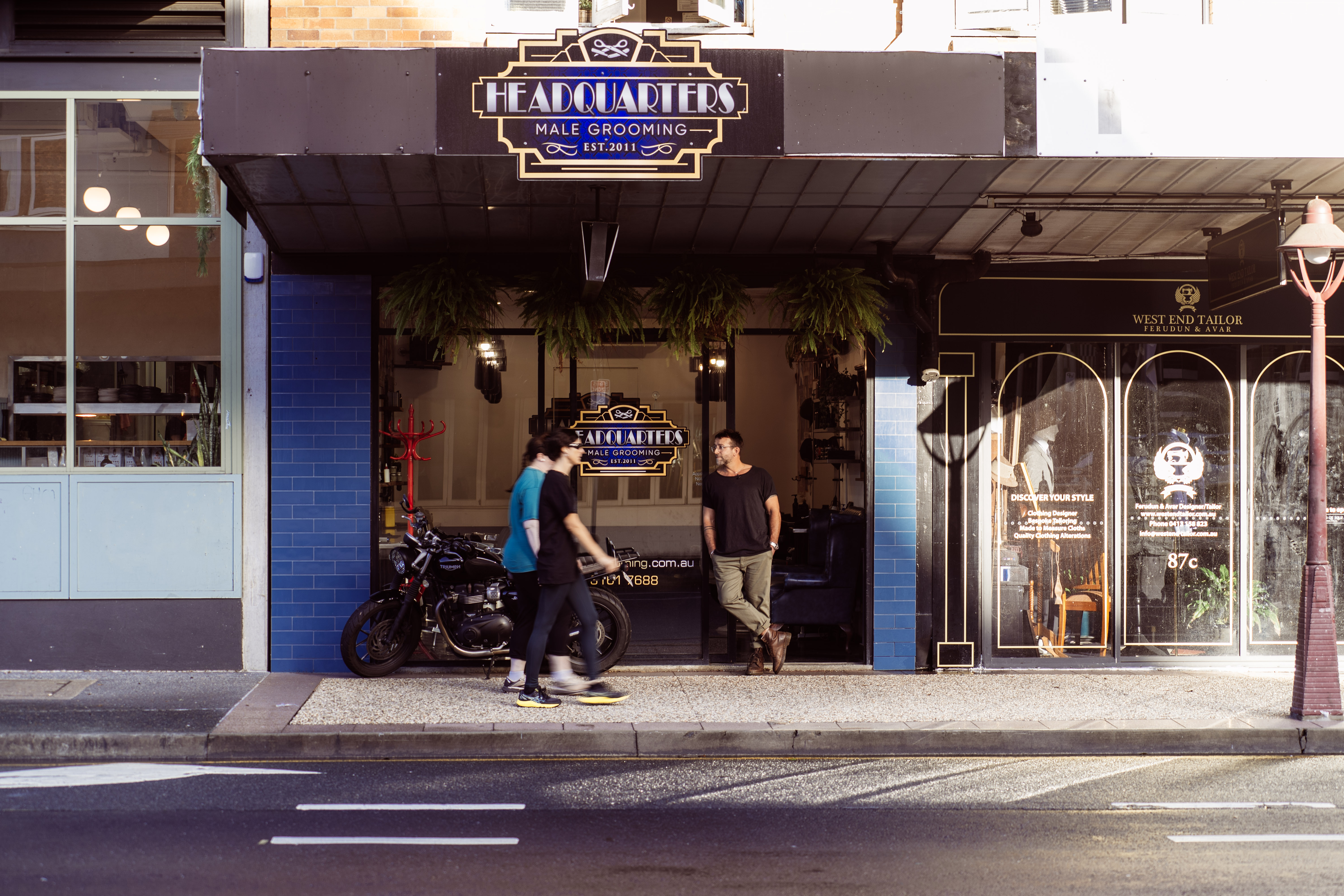 Image shows HQ Male Grooming, Jon Miller's previous barbershop in West End, Brisbane.