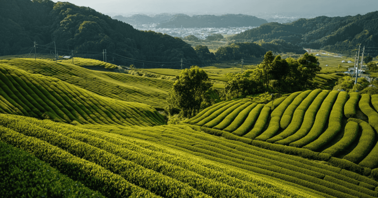 Shaded green tea fields in a Japanese matcha region