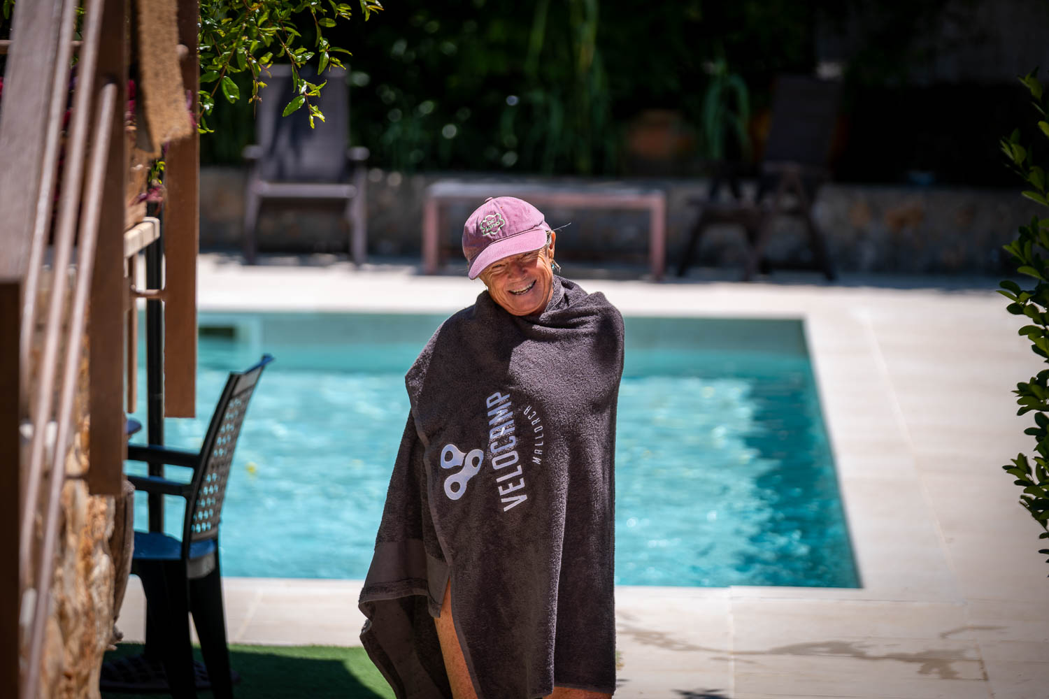 Guest in Velocamp pool towel