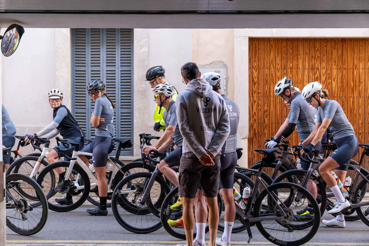 Velocamp cyclists preparing to leave 