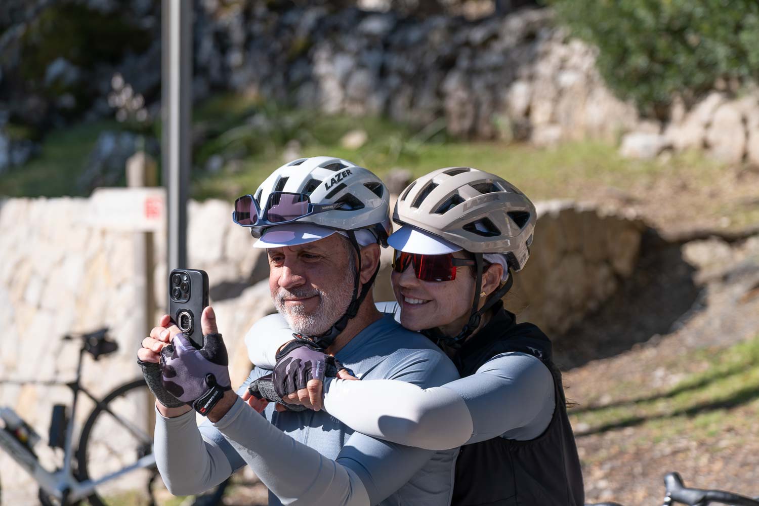Two cyclists take selfie
