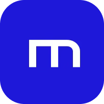 White stylized letter 'm' on a blue rounded square background.