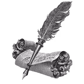 Monochrome illustration of a hand holding an old-fashioned metal key with a round bow.