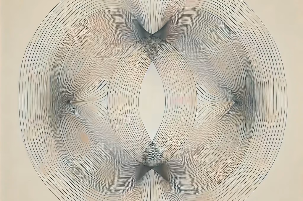 Black curved lines forming four symmetrical whirl shapes on a beige background.