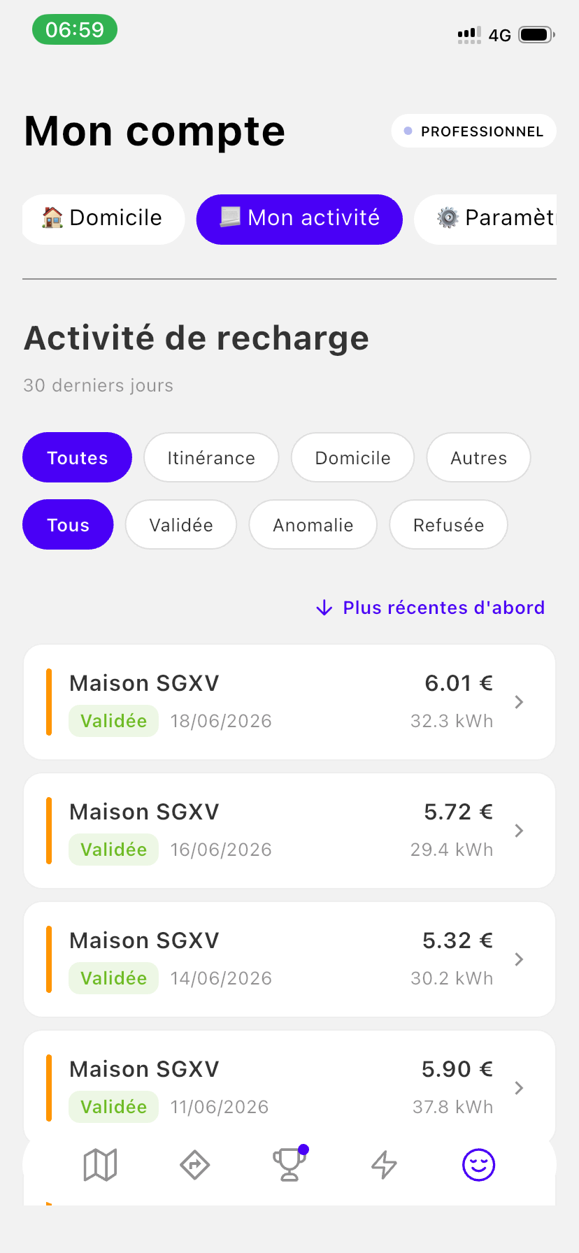 Démarrer une recharge