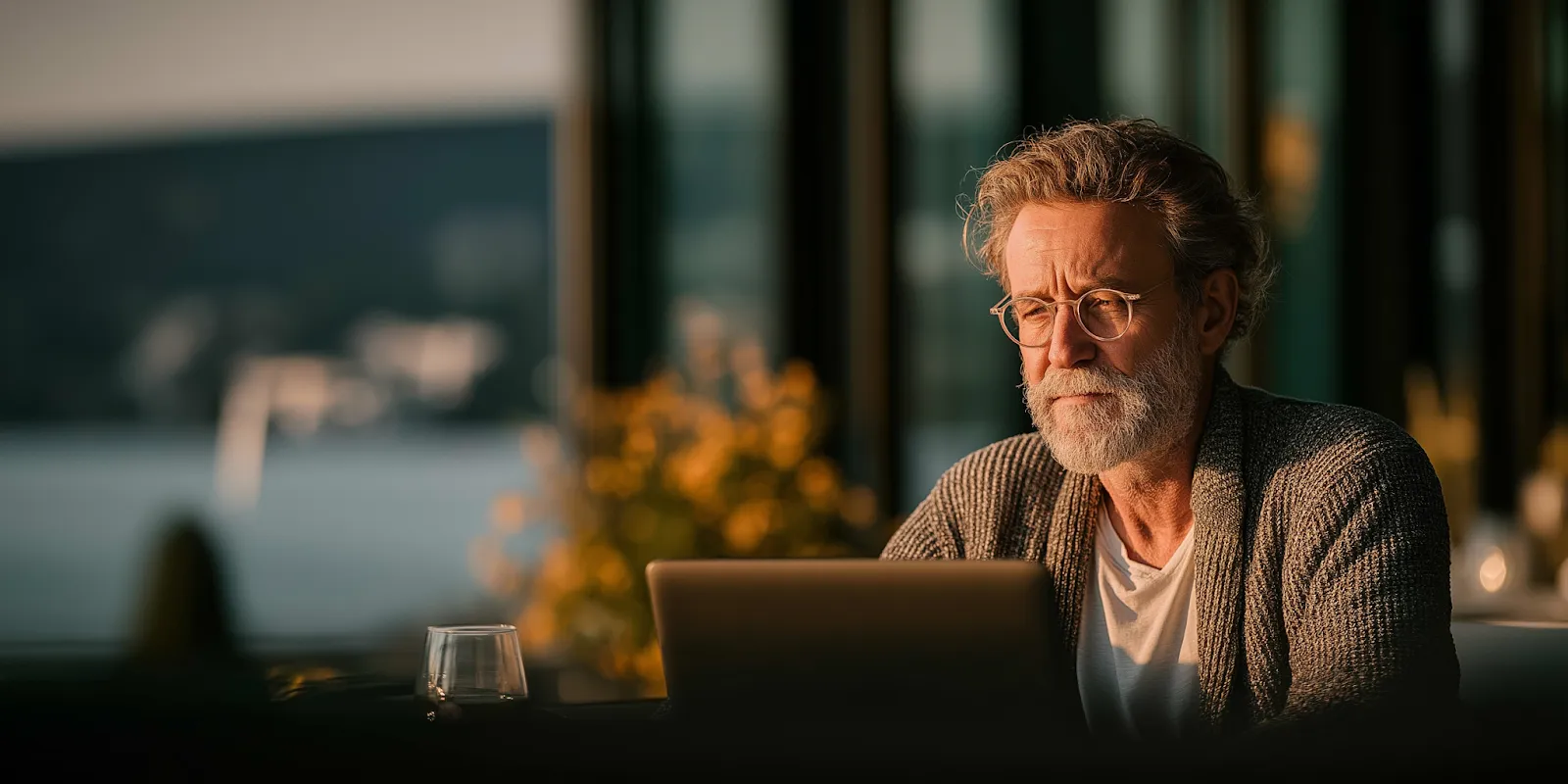 A man looking at laptop