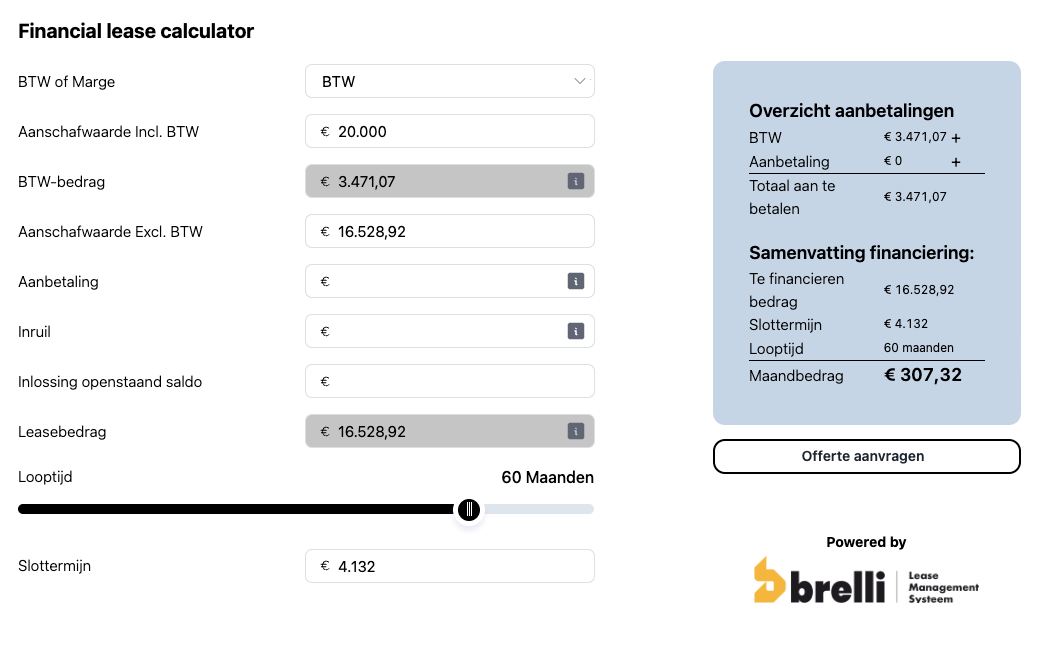 Bereken direct uw financial lease met onze slimme calculator