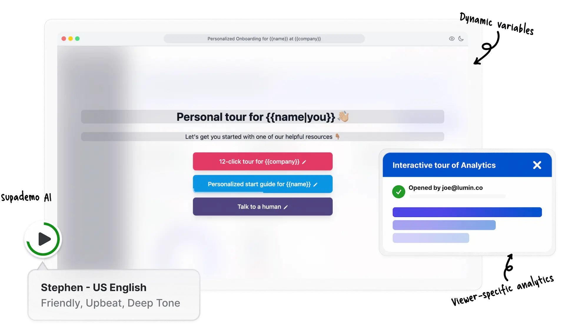 Grab viewer attention and boost engagement by creating personalized demo experiences at scale without sacrificing efficiency with Supademo