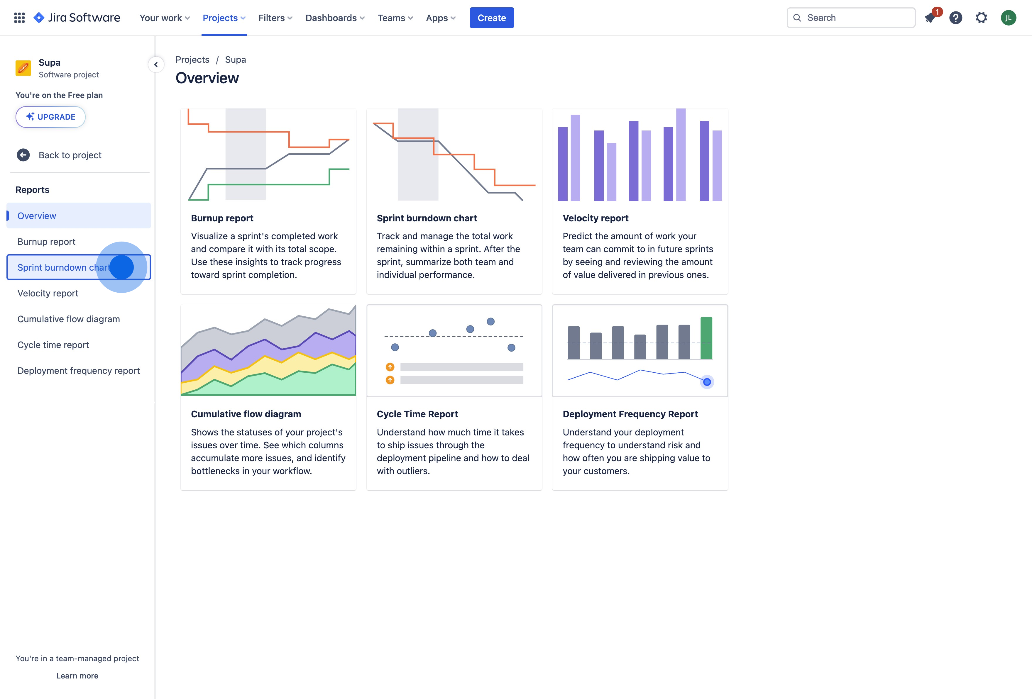 8 Click on "Sprint burndown chart"