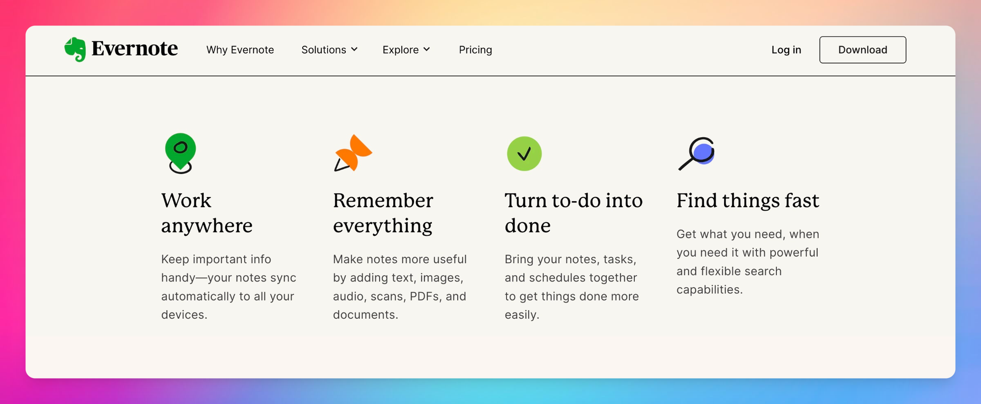 Evernote explains the product benefits