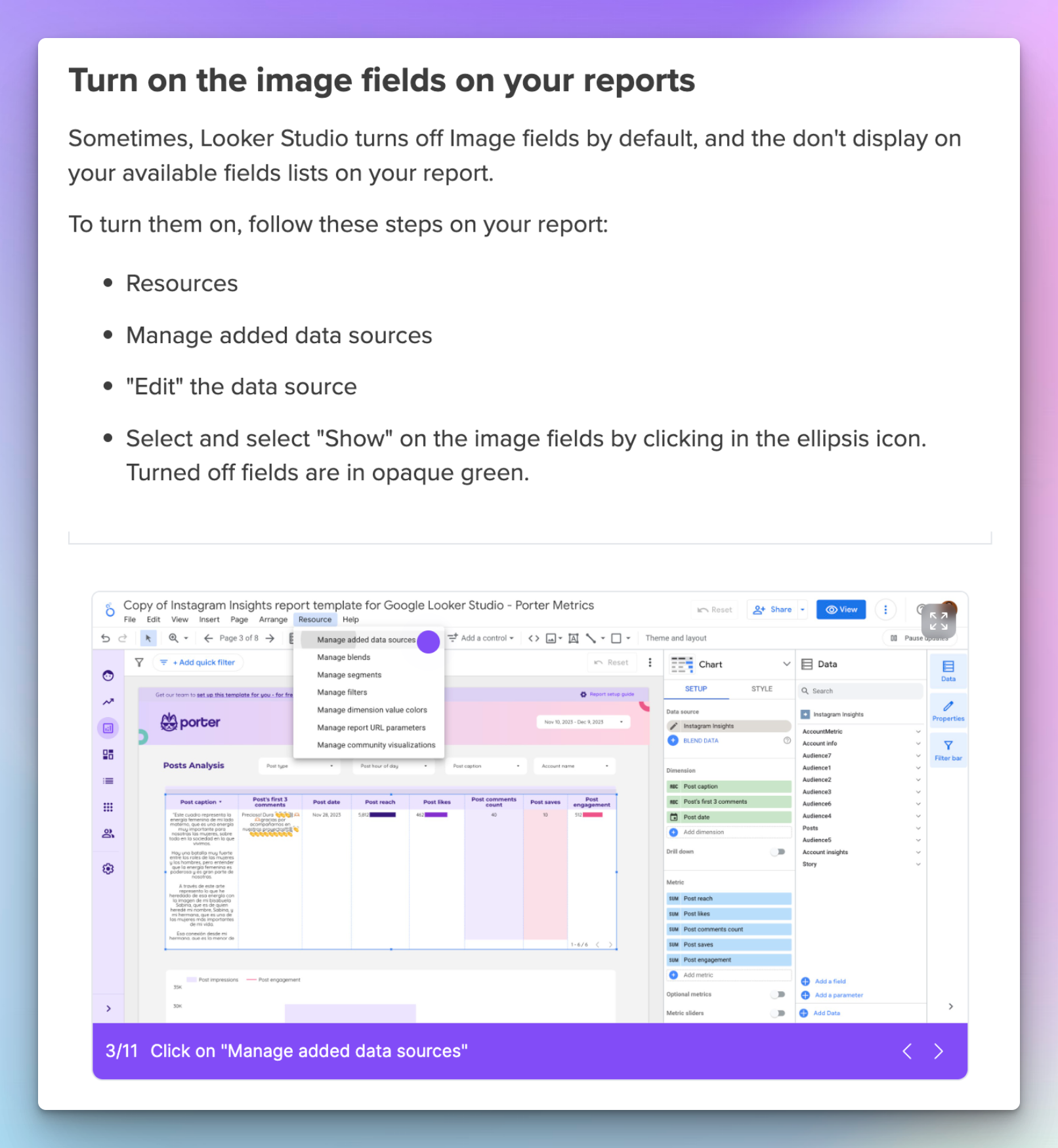 Here’s an example of how Porter Metrics embeds interactive demo to resolve users’ queries via their help docs: