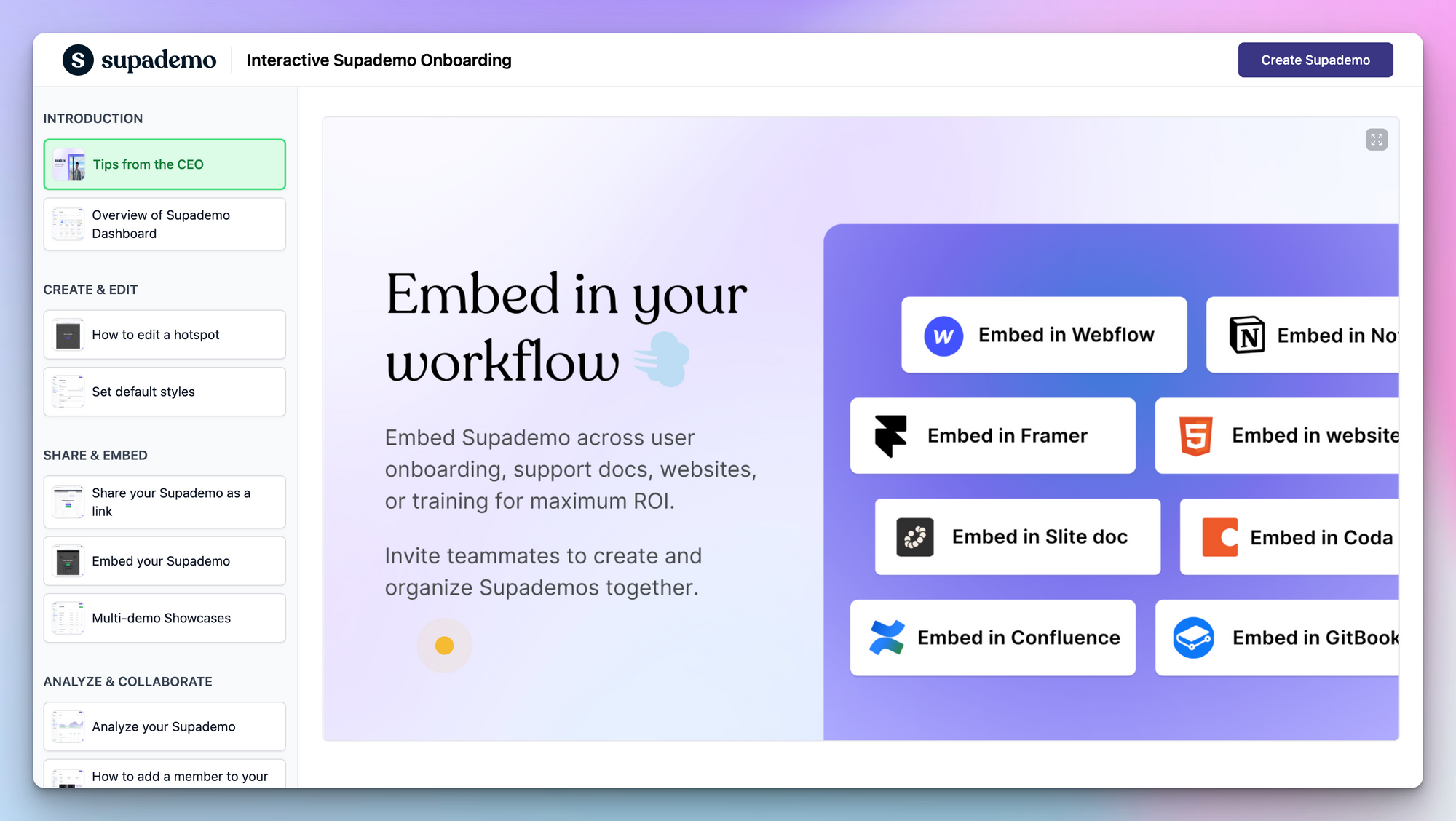An example of a Supademo Showcase - a collection of interactive demos