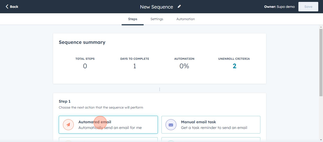 4 Click on "Automated email"