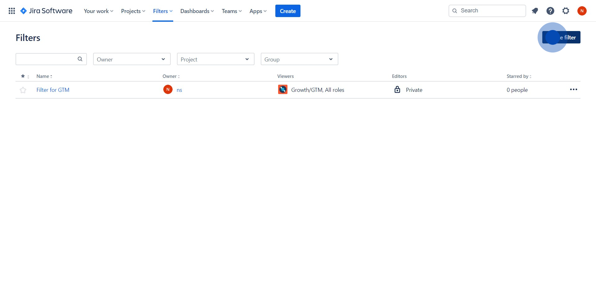 3 Click on "Create filter"