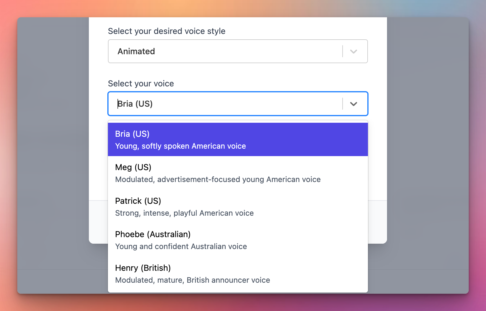 Supademo AI voiceover feature now lets you ilter voices by various options and see a more descriptive summary of each voice presented