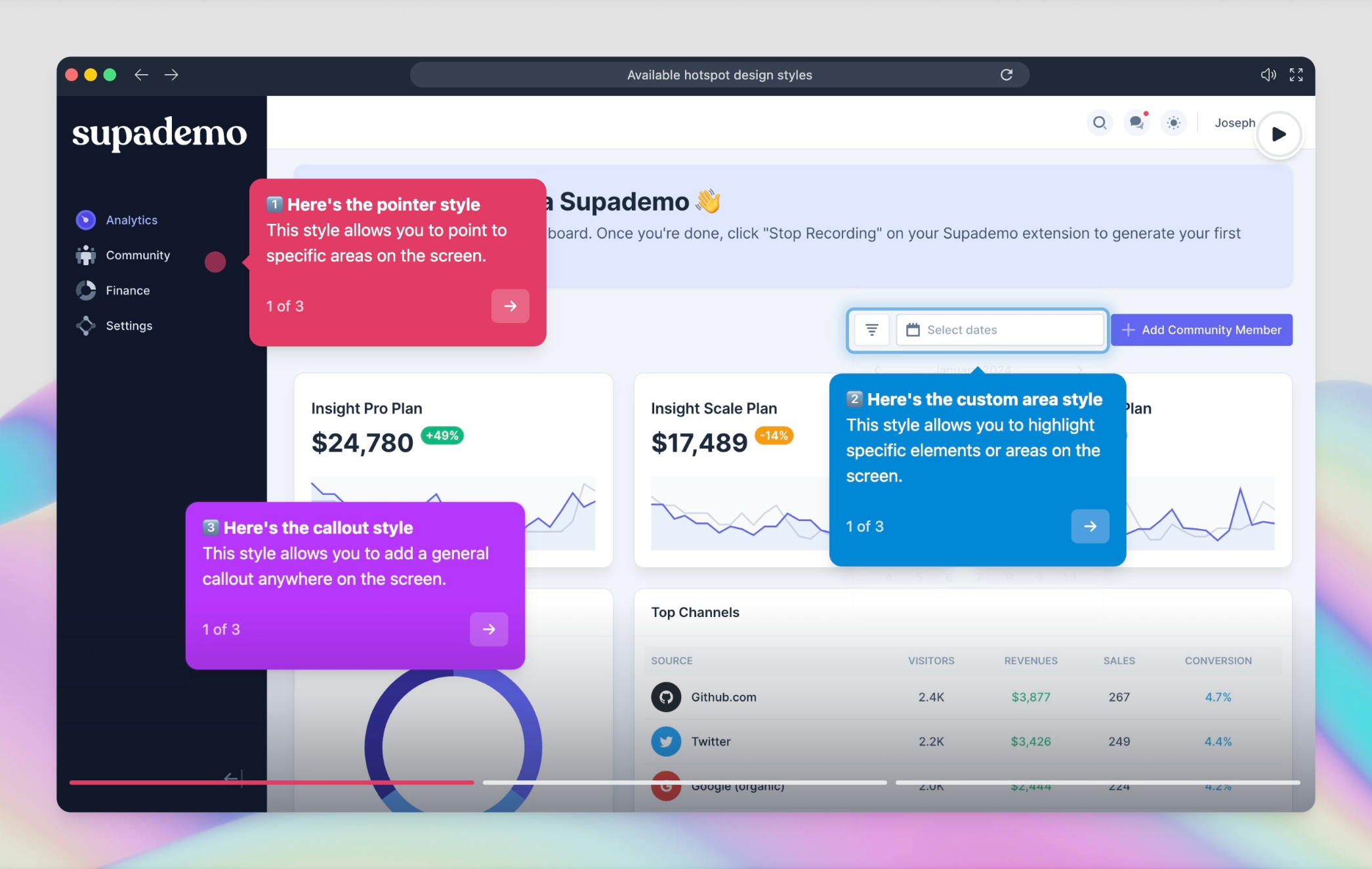 Use the different types of hotspot customizations available on Supademo — such as different styles, adding/removing step numbers, and next buttons.