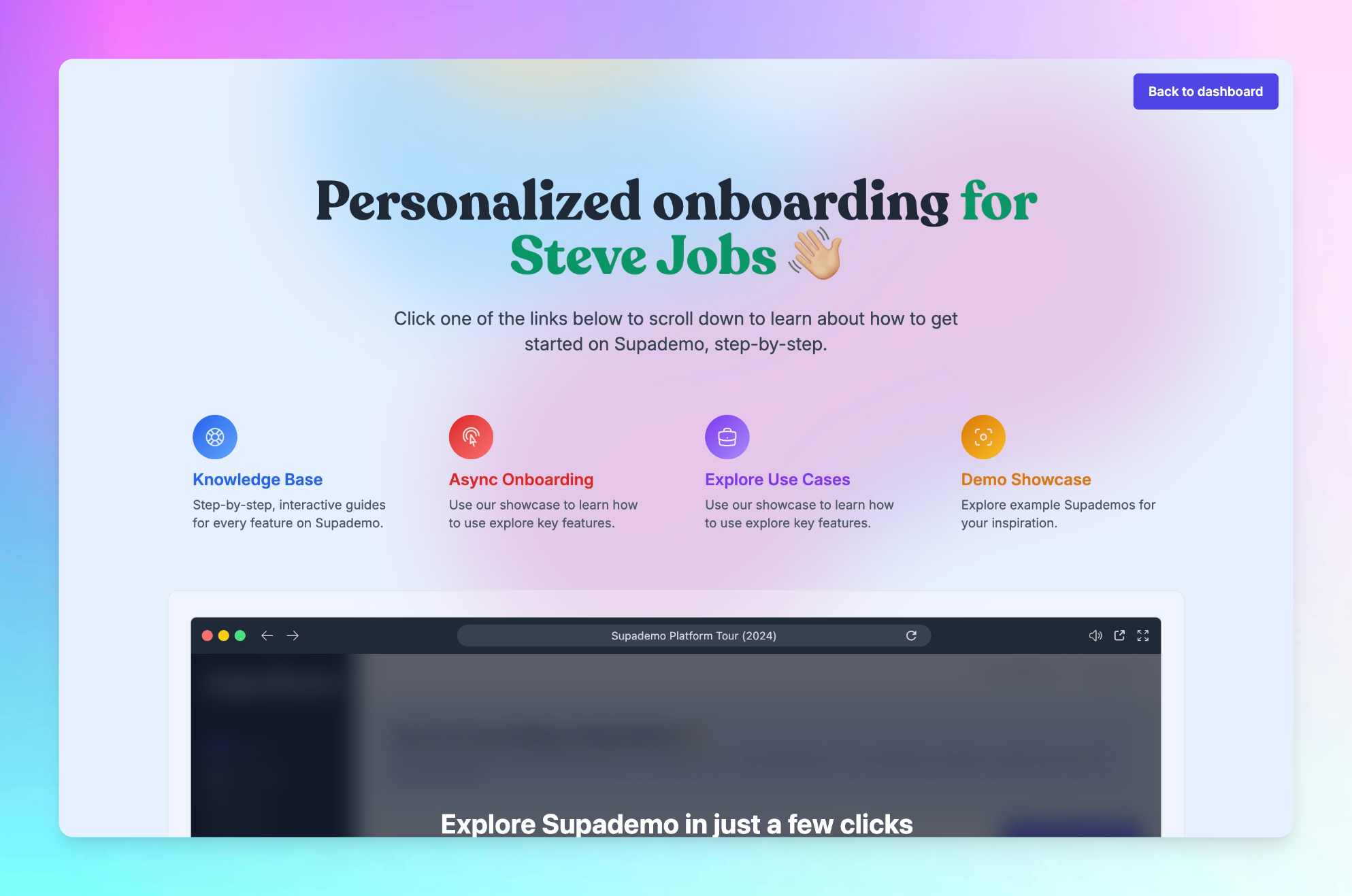 Making onboarding self-paced means allowing users to walk through and complete guides at a pace that best suits them.