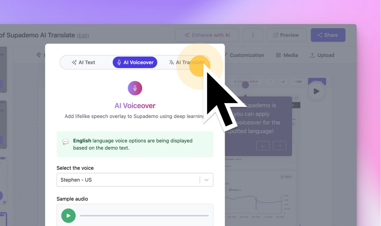 Use of AI Voiceover within Supademo