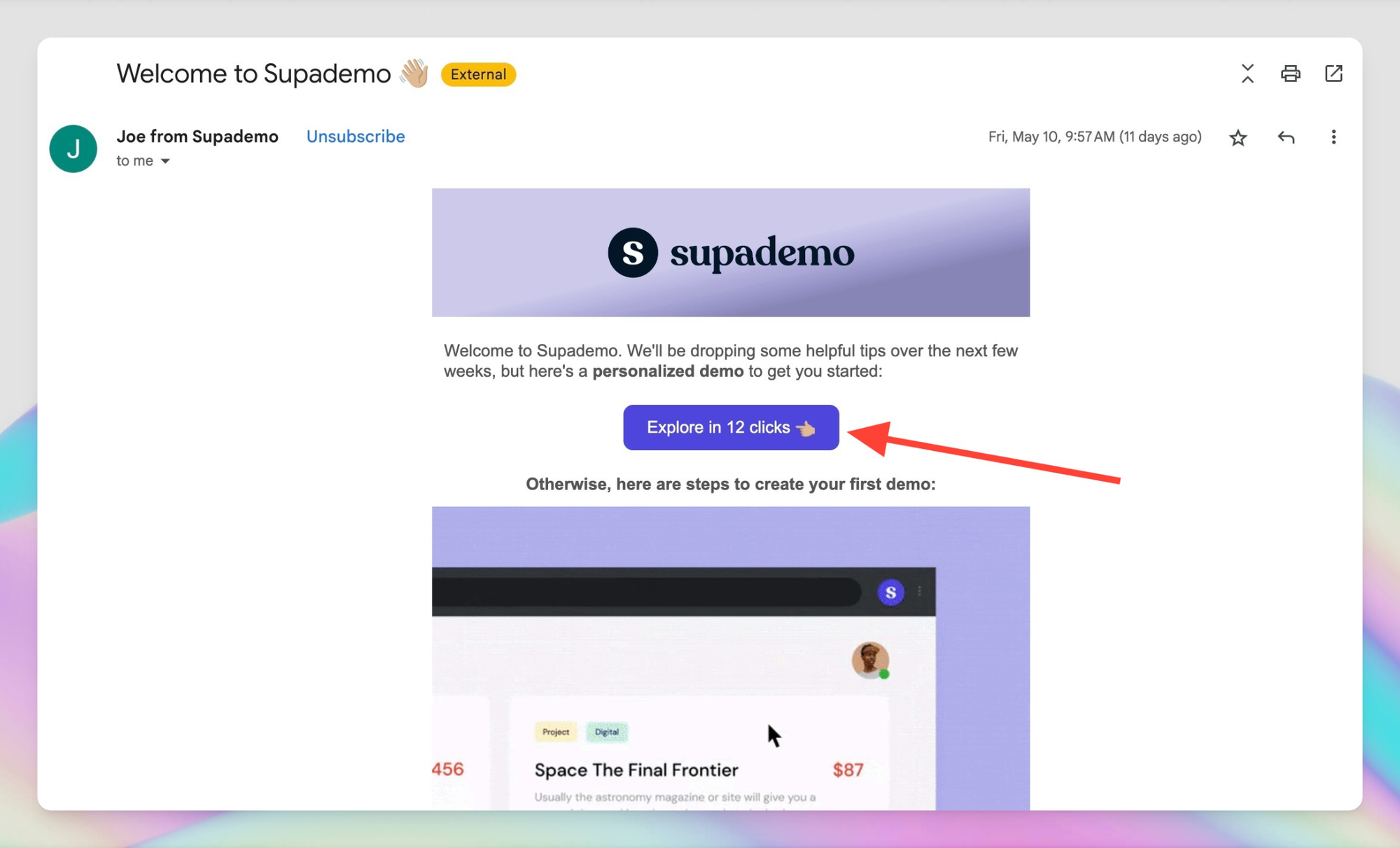 Example of interactive demo shared via email