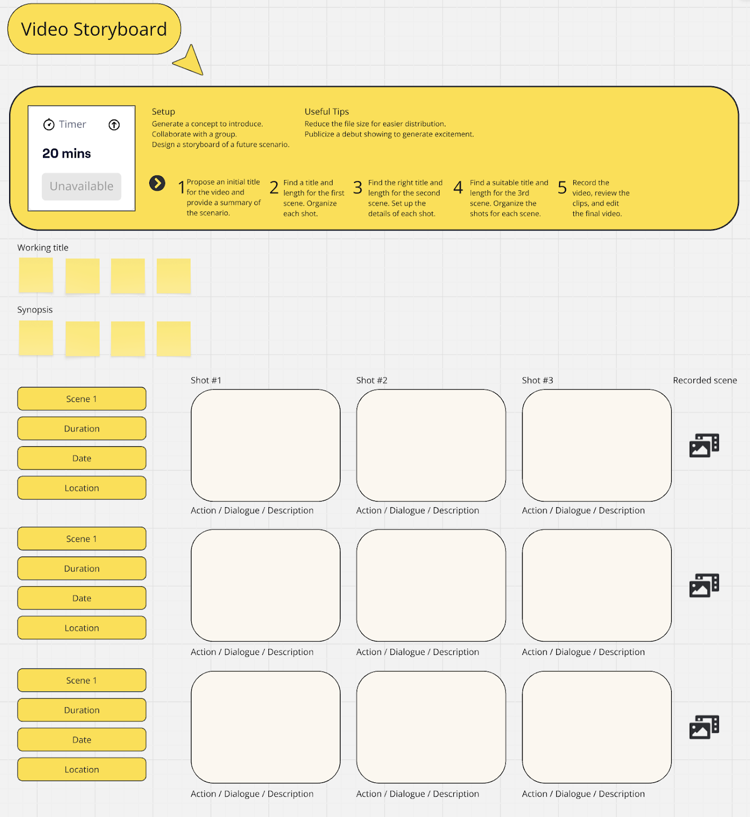 Screenshot of Miro's video storyboard template for employee onboarding