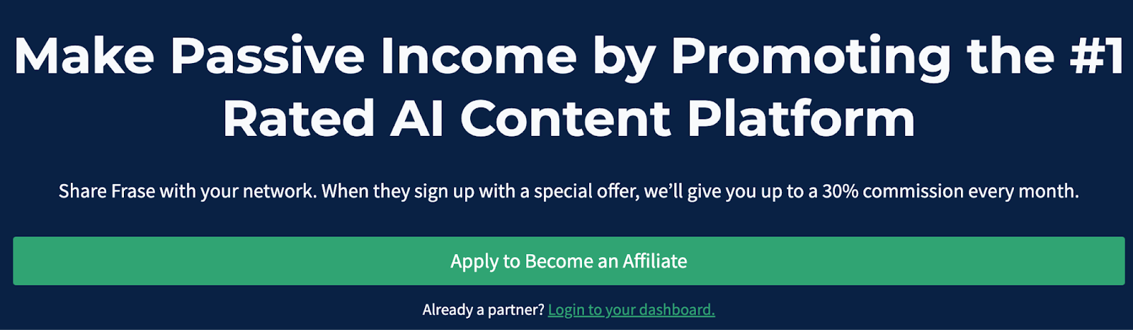 Screenshot of Frase.io's affiliate marketing program page