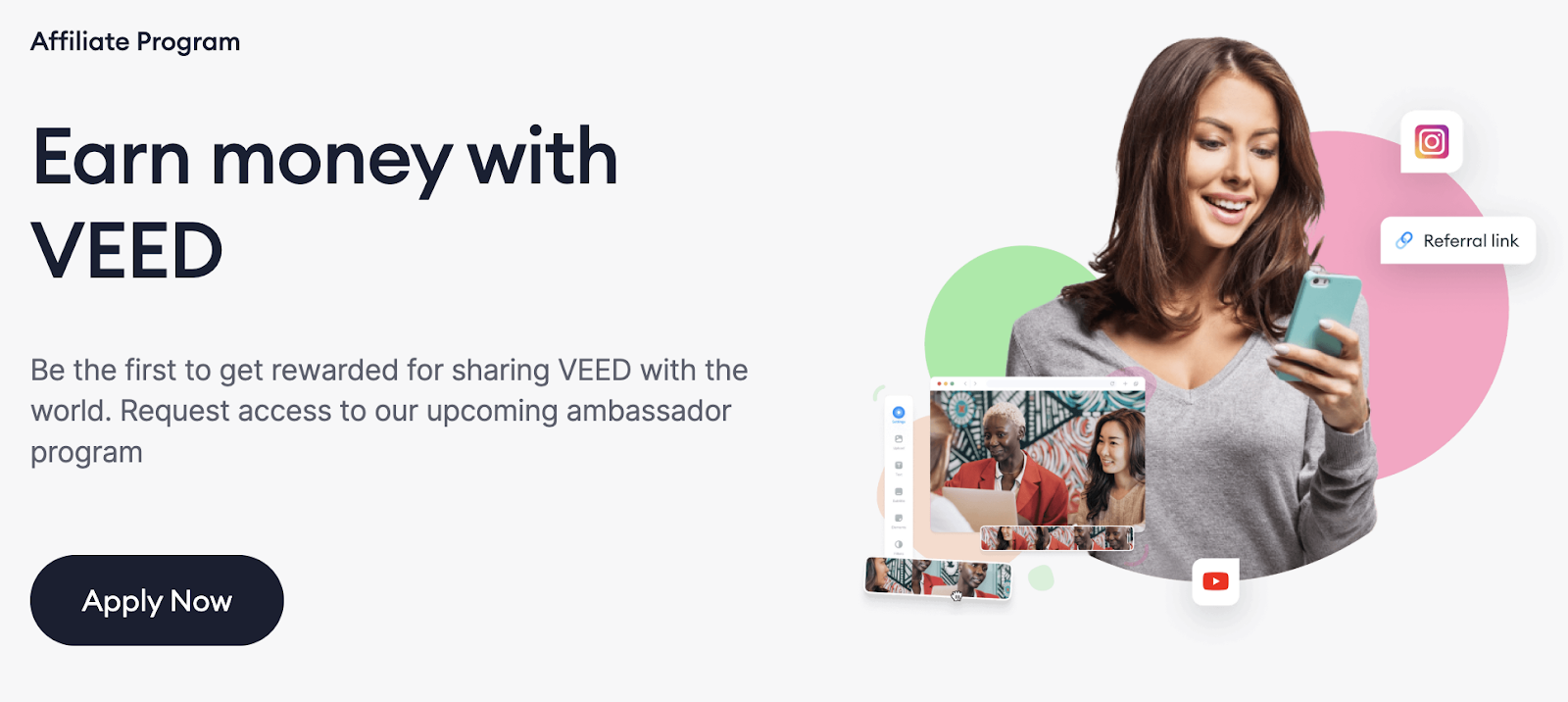 Screenshot of Veed.io's affiliate marketing program page
