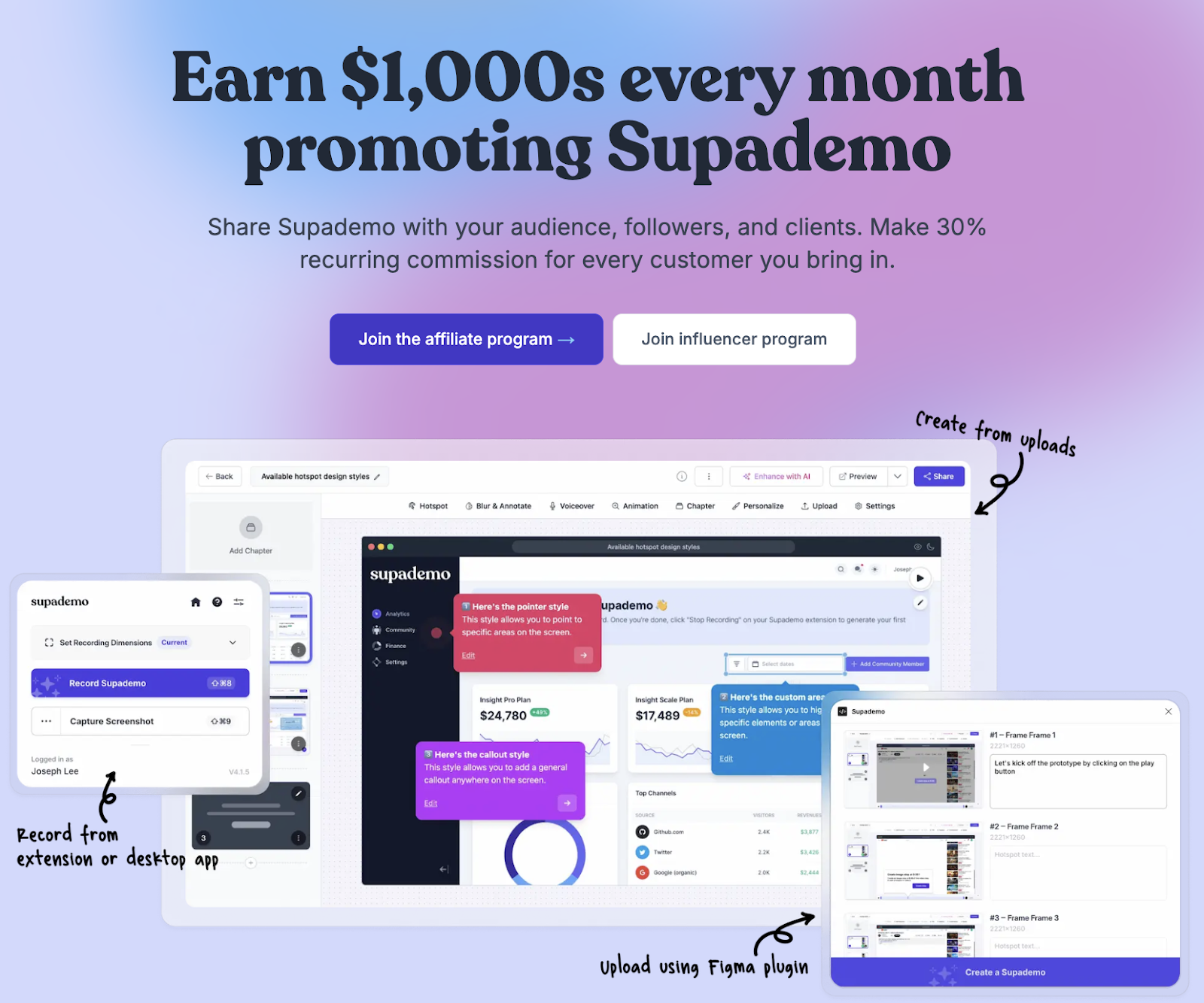 Screenshot of Supademo's affiliate marketing program homepage
