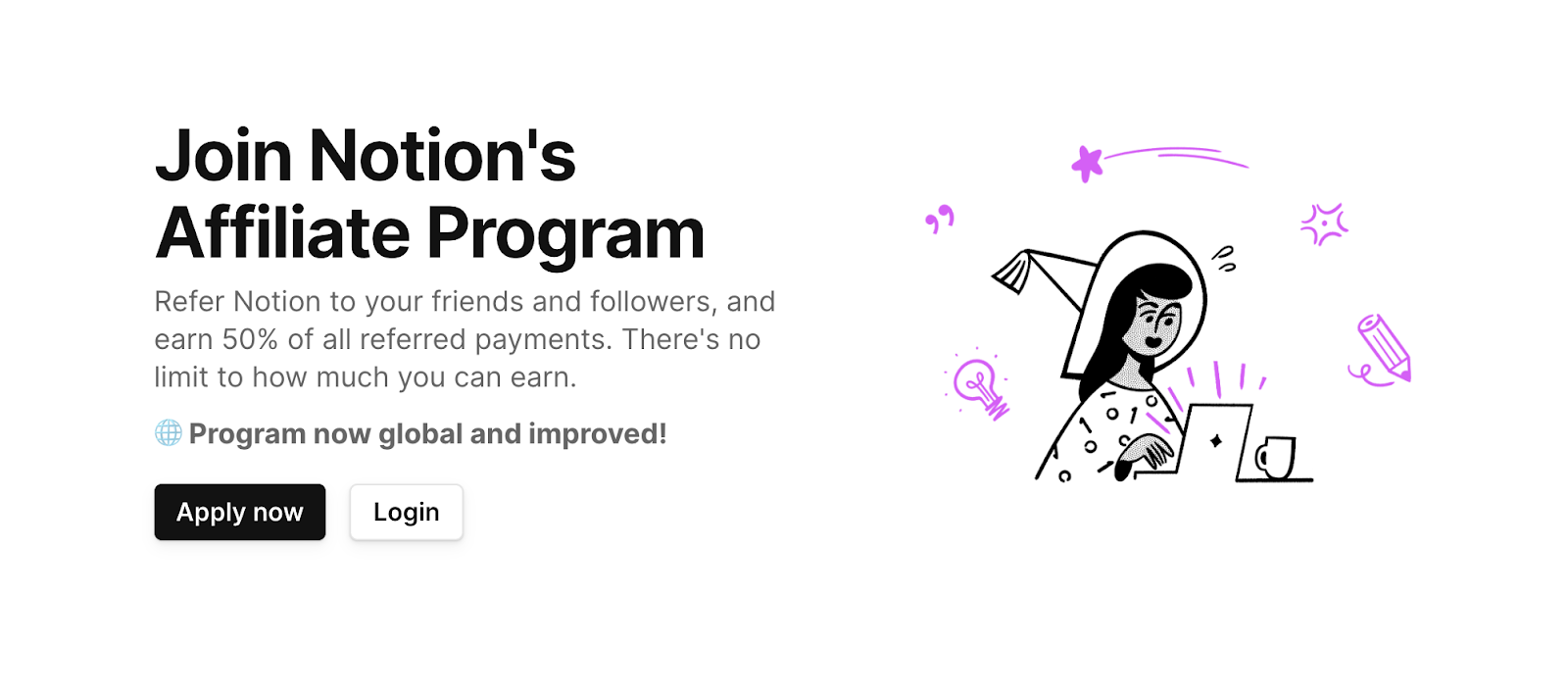 Screenshot of Notion's affiliate marketing program page