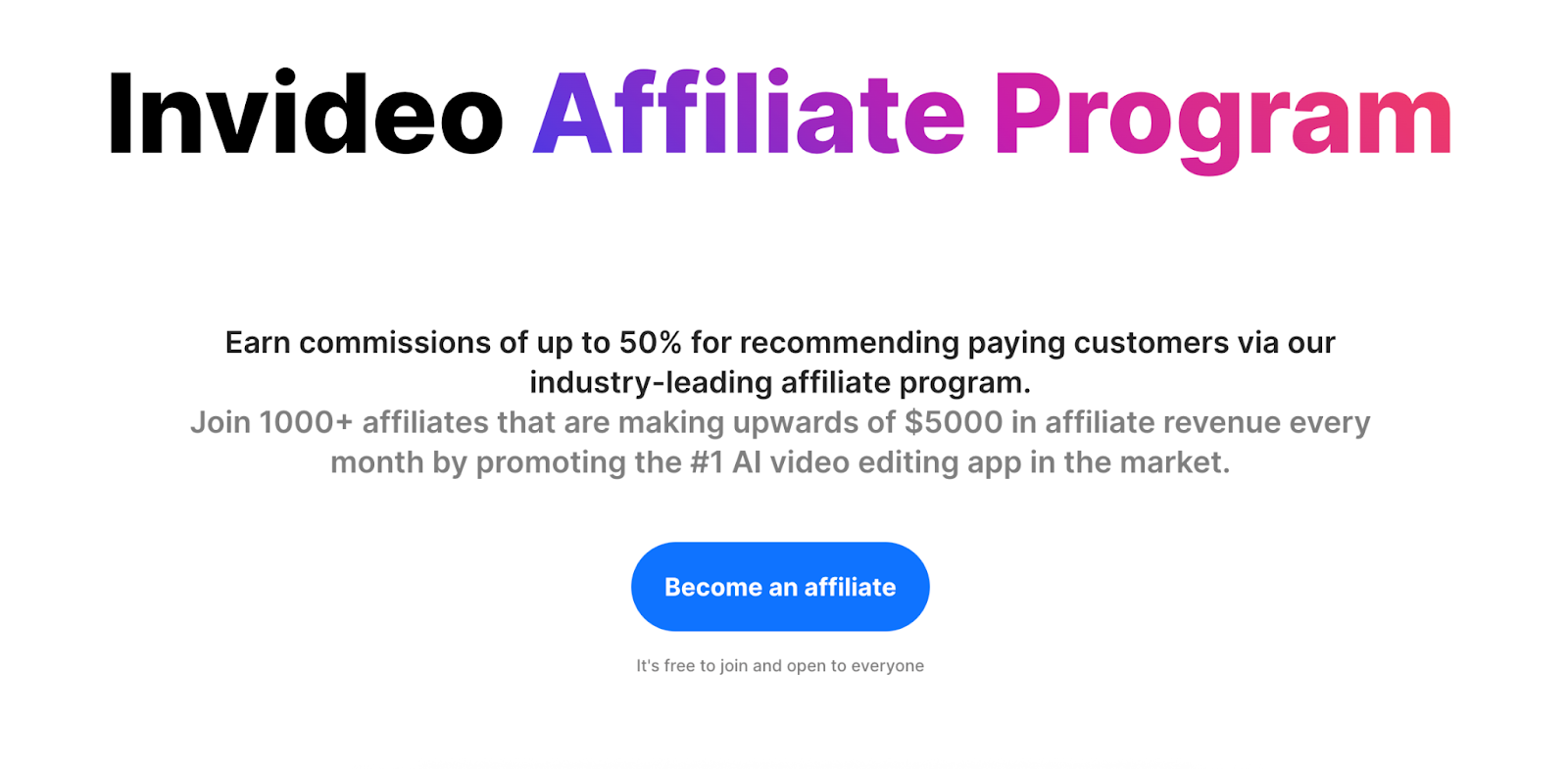 Screenshot of Invideo's affiliate marketing program page