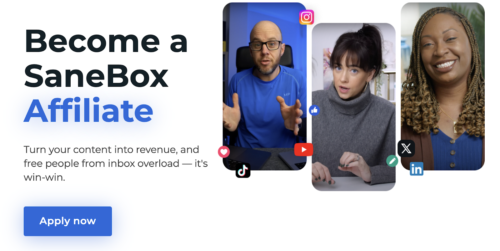 Screenshot of Sanebox's affiliate marketing program page