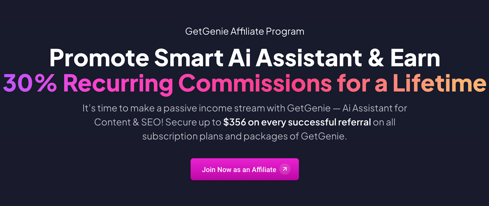 Screenshot of GetGenie's affiliate marketing program page
