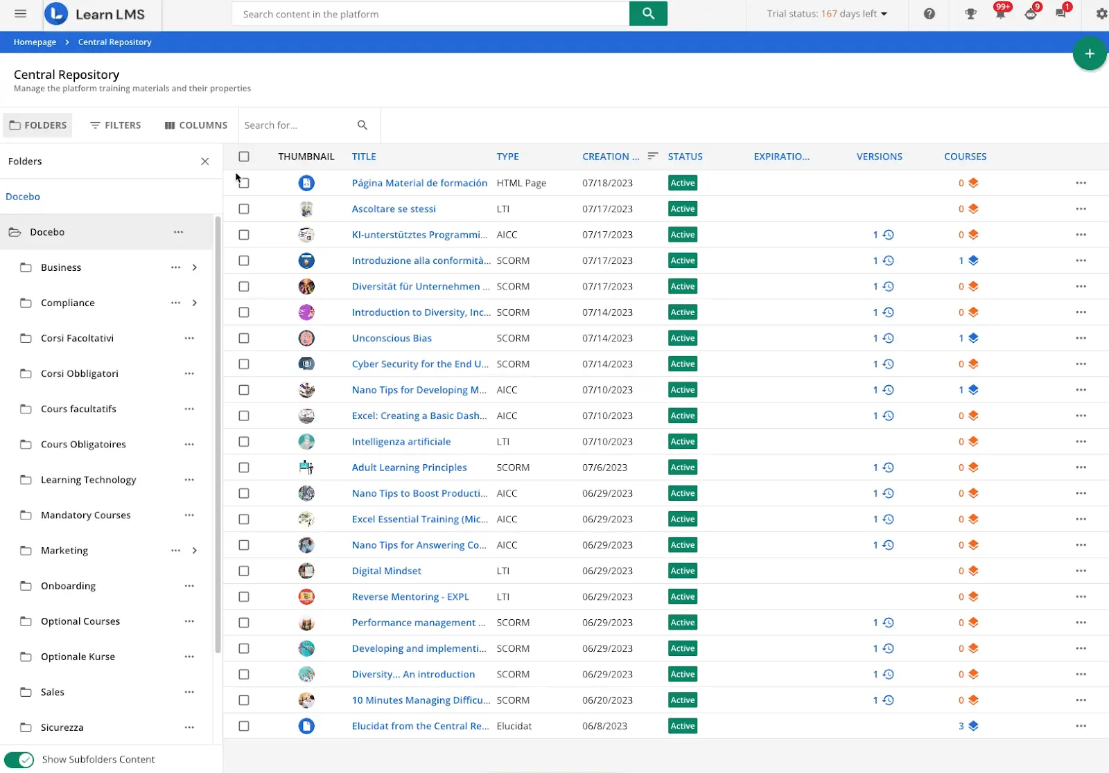 Screeshot of a course repository built using Docebo