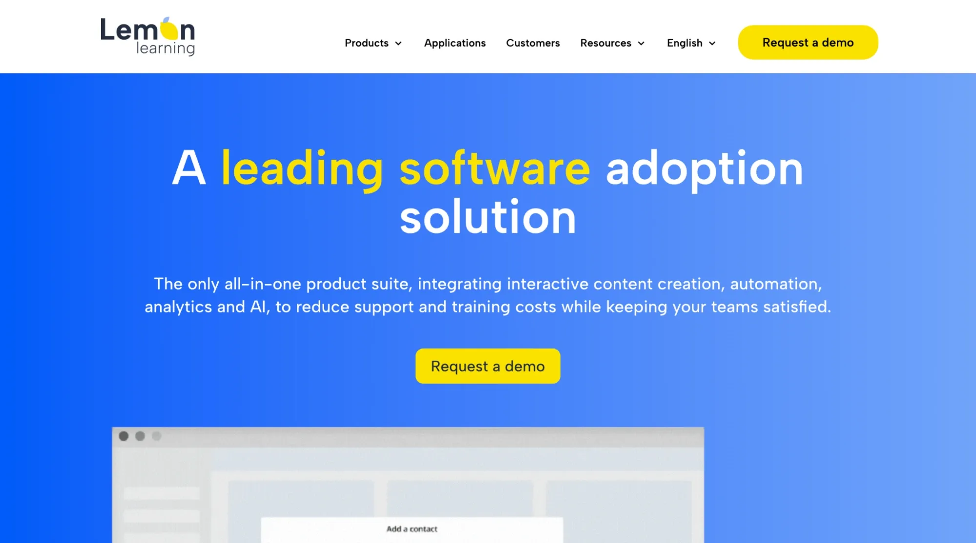 Lemon Learning platform showing software adoption solution with interactive training features