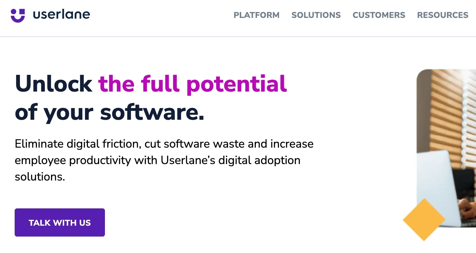 Userlane homepage showing productivity tools and software guidance features with minimal design